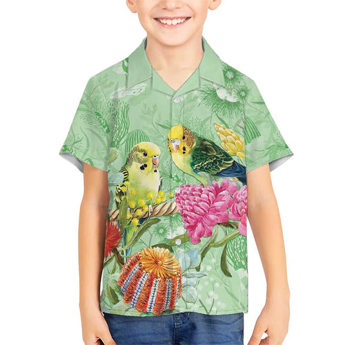 Birds and Floral Aussie Budgerigars Family Matching Off Shoulder Short Dress and Hawaiian Shirt Mint Opal - Aussie Hoodie