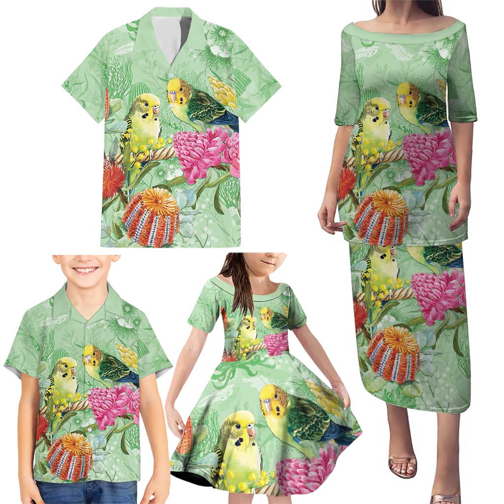 Birds and Floral Aussie Budgerigars Family Matching Puletasi and Hawaiian Shirt Mint Opal - Aussie Hoodie
