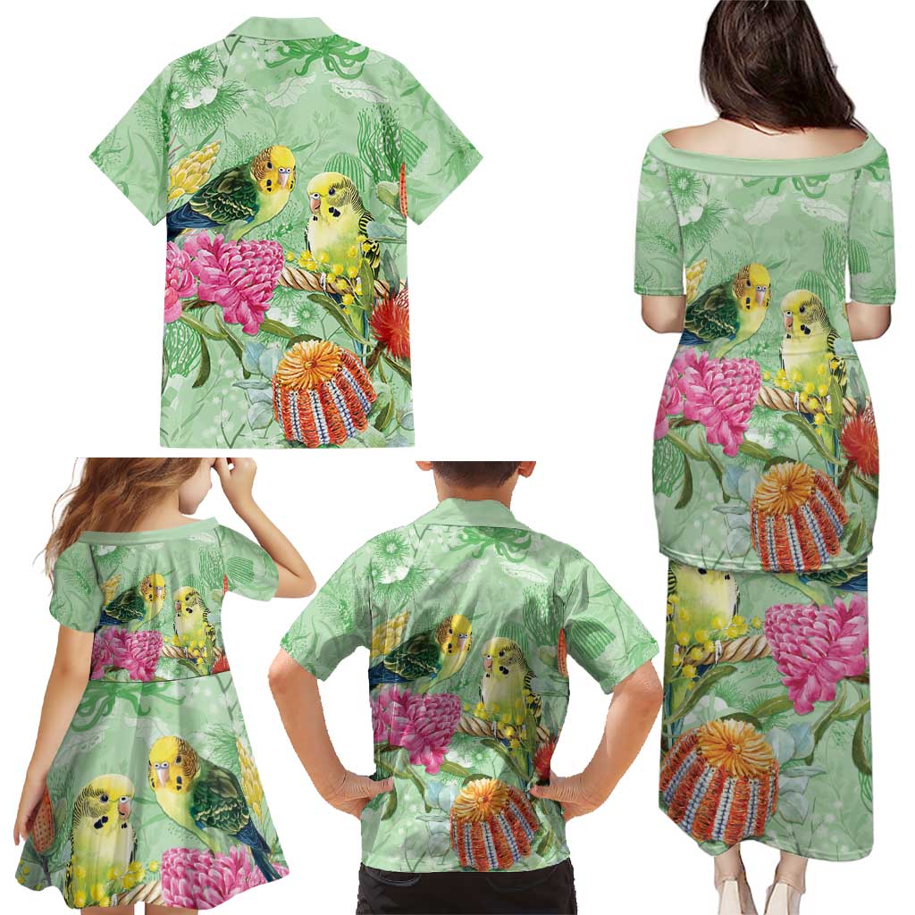 Birds and Floral Aussie Budgerigars Family Matching Puletasi and Hawaiian Shirt Mint Opal - Aussie Hoodie