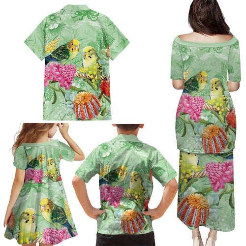 Birds and Floral Aussie Budgerigars Family Matching Puletasi and Hawaiian Shirt Mint Opal - Aussie Hoodie