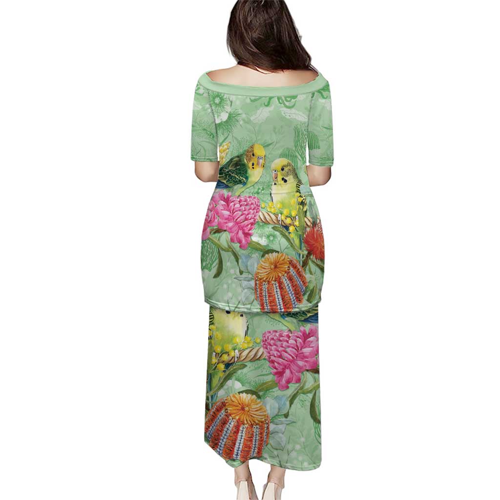 Birds and Floral Aussie Budgerigars Family Matching Puletasi and Hawaiian Shirt Mint Opal - Aussie Hoodie