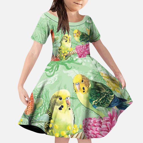 Birds and Floral Aussie Budgerigars Family Matching Short Sleeve Bodycon Dress and Hawaiian Shirt Mint Opal - Aussie Hoodie