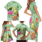 Birds and Floral Aussie Budgerigars Family Matching Short Sleeve Bodycon Dress and Hawaiian Shirt Mint Opal - Aussie Hoodie