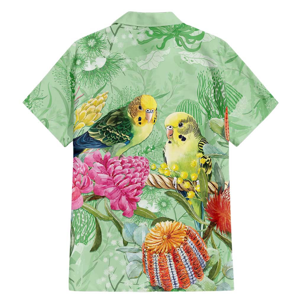 Birds and Floral Aussie Budgerigars Family Matching Short Sleeve Bodycon Dress and Hawaiian Shirt Mint Opal - Aussie Hoodie