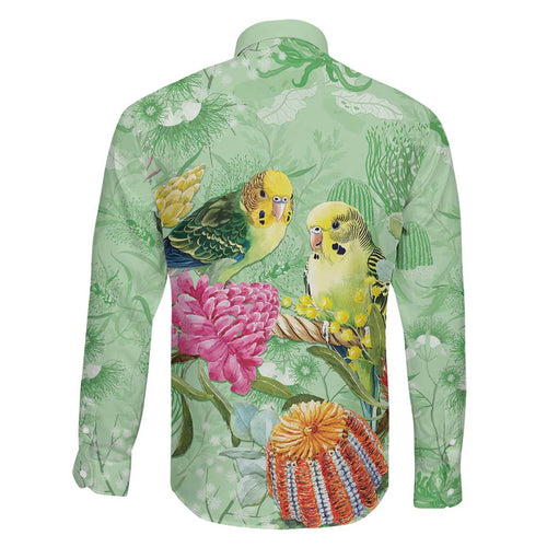 Birds and Floral Aussie Budgerigars Family Matching Short Sleeve Bodycon Dress and Hawaiian Shirt Mint Opal - Aussie Hoodie