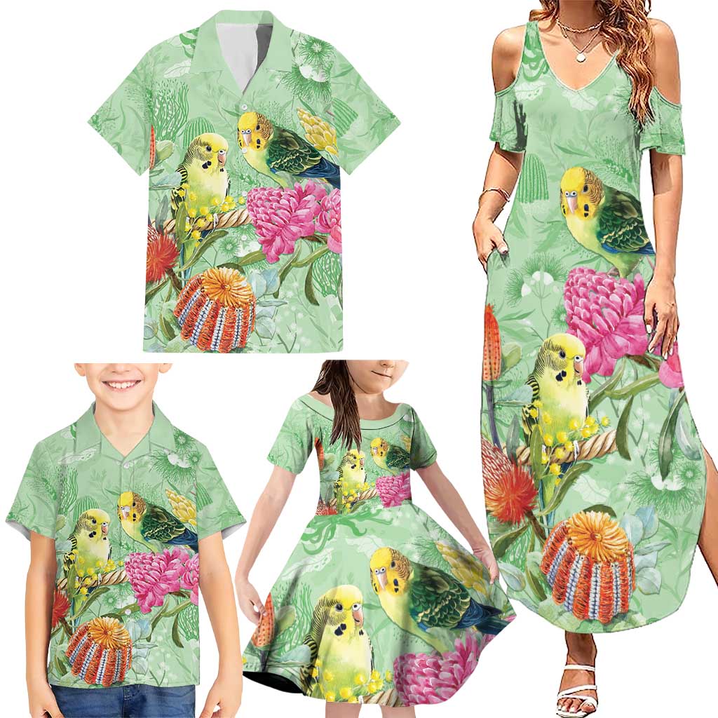 Birds and Floral Aussie Budgerigars Family Matching Summer Maxi Dress and Hawaiian Shirt Mint Opal - Aussie Hoodie