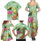 Birds and Floral Aussie Budgerigars Family Matching Summer Maxi Dress and Hawaiian Shirt Mint Opal - Aussie Hoodie