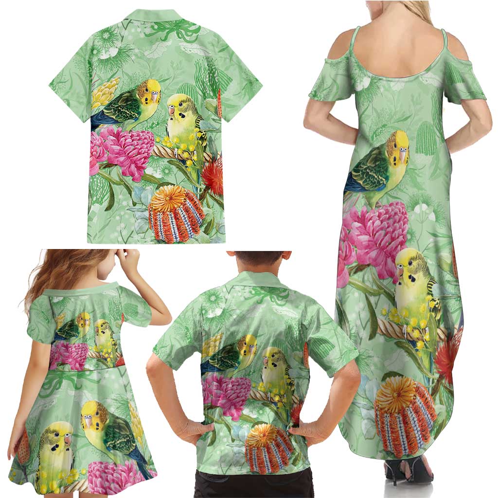 Birds and Floral Aussie Budgerigars Family Matching Summer Maxi Dress and Hawaiian Shirt Mint Opal - Aussie Hoodie