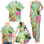 Birds and Floral Aussie Budgerigars Family Matching Tank Maxi Dress and Hawaiian Shirt Mint Opal - Aussie Hoodie