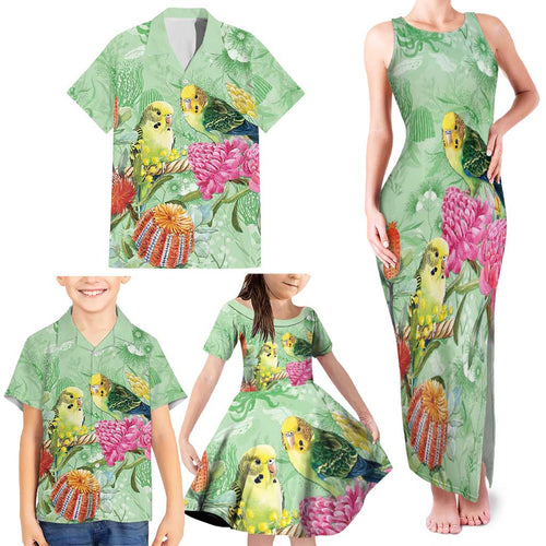 Birds and Floral Aussie Budgerigars Family Matching Tank Maxi Dress and Hawaiian Shirt Mint Opal - Aussie Hoodie