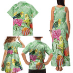 Birds and Floral Aussie Budgerigars Family Matching Tank Maxi Dress and Hawaiian Shirt Mint Opal - Aussie Hoodie