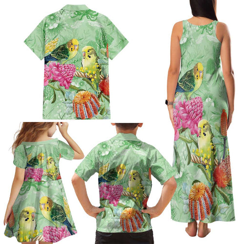Birds and Floral Aussie Budgerigars Family Matching Tank Maxi Dress and Hawaiian Shirt Mint Opal - Aussie Hoodie