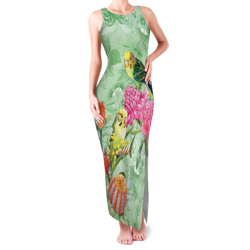 Birds and Floral Aussie Budgerigars Family Matching Tank Maxi Dress and Hawaiian Shirt Mint Opal - Aussie Hoodie