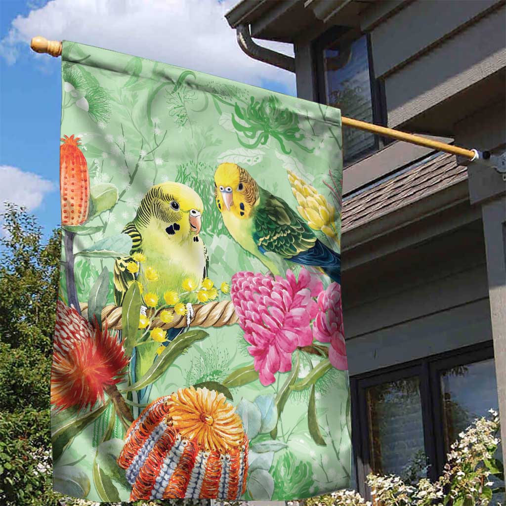 Birds and Floral Aussie Budgerigars Garden Flag Mint Opal - Aussie Hoodie