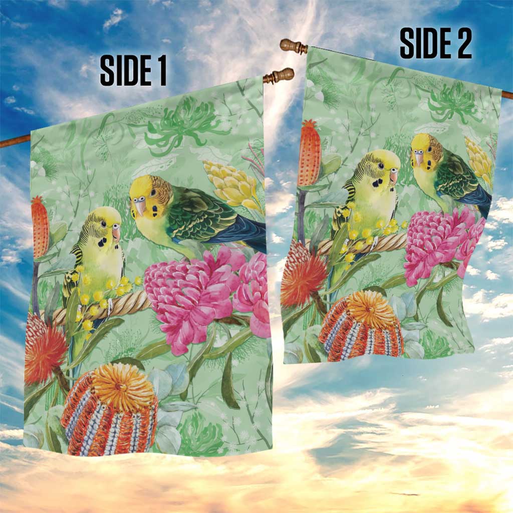 Birds and Floral Aussie Budgerigars Garden Flag Mint Opal - Aussie Hoodie