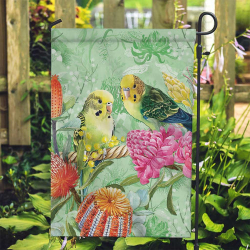 Birds and Floral Aussie Budgerigars Garden Flag Mint Opal - Aussie Hoodie