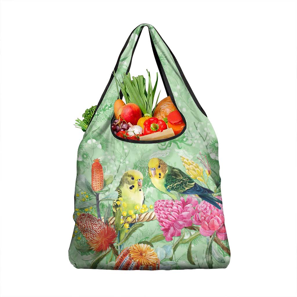 Birds and Floral Aussie Budgerigars Grocery Bag Mint Opal - Aussie Hoodie