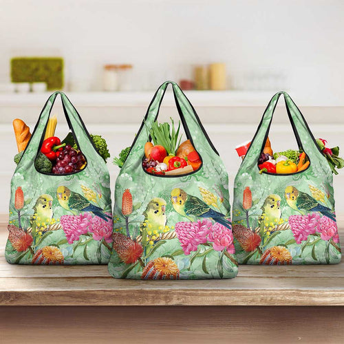 Birds and Floral Aussie Budgerigars Grocery Bag Mint Opal - Aussie Hoodie