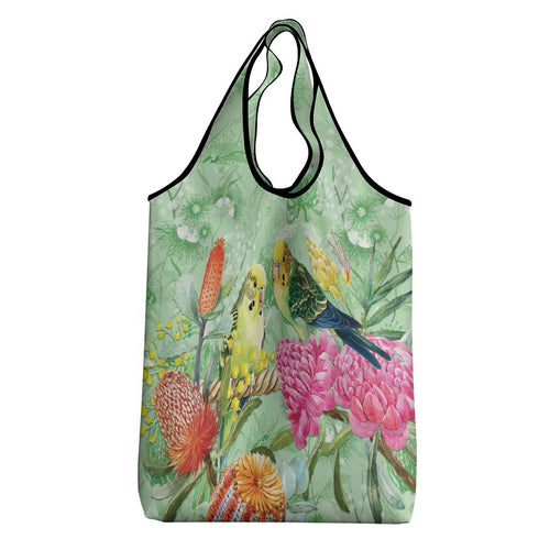 Birds and Floral Aussie Budgerigars Grocery Bag Mint Opal - Aussie Hoodie
