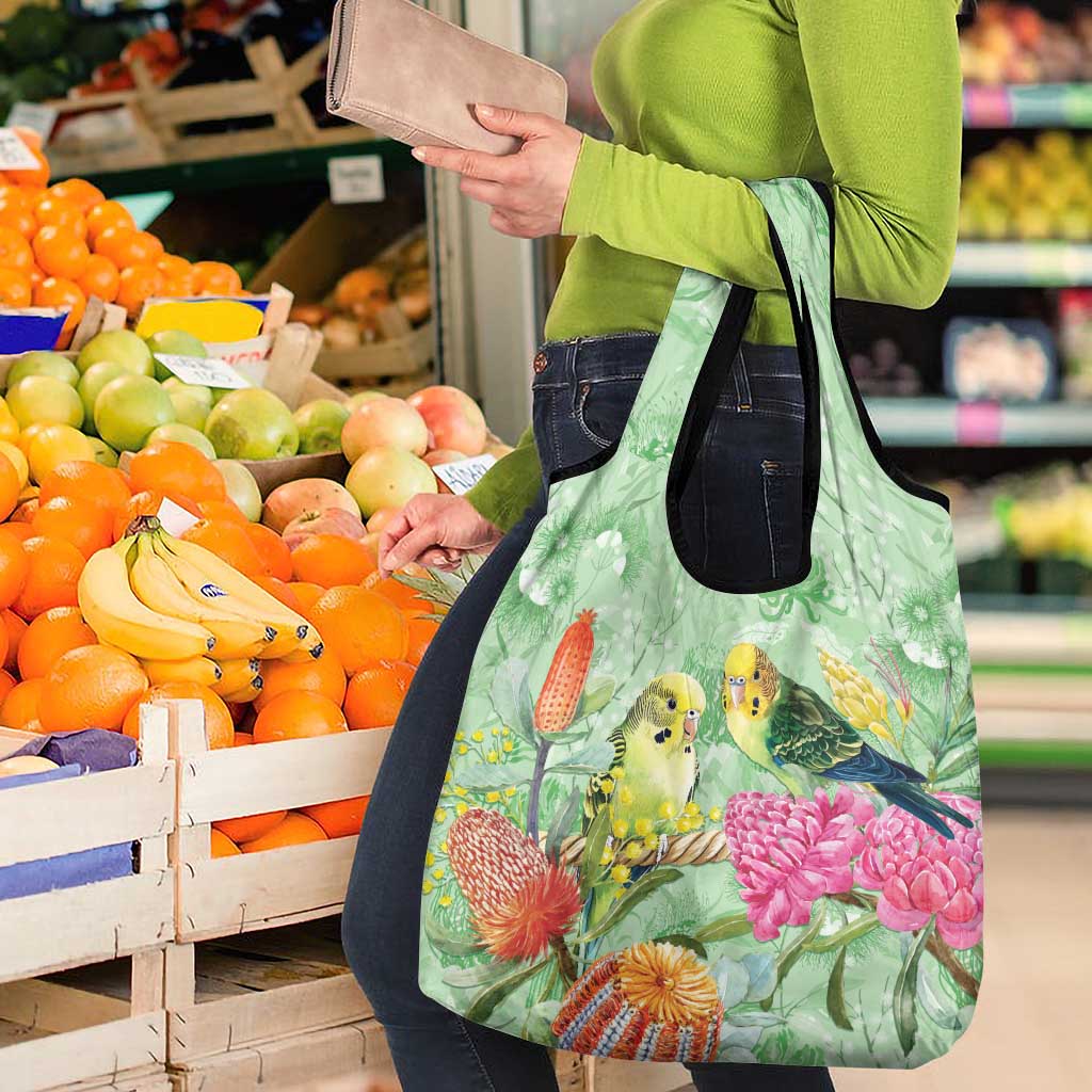 Birds and Floral Aussie Budgerigars Grocery Bag Mint Opal - Aussie Hoodie