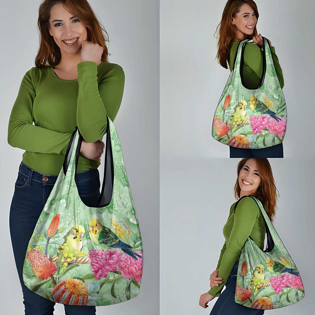 Birds and Floral Aussie Budgerigars Grocery Bag Mint Opal - Aussie Hoodie