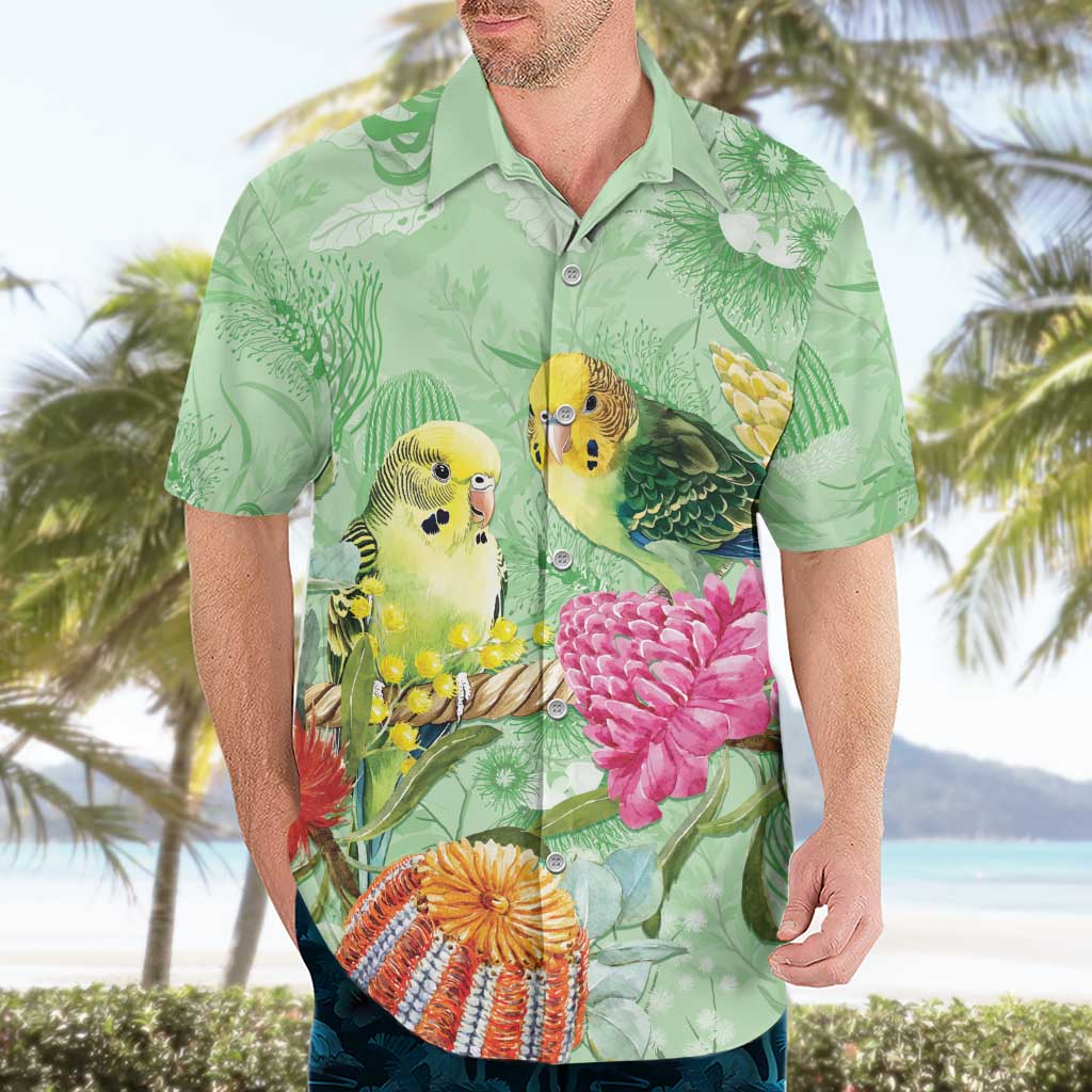 Birds and Floral Aussie Budgerigars Hawaiian Shirt Mint Opal - Aussie Hoodie