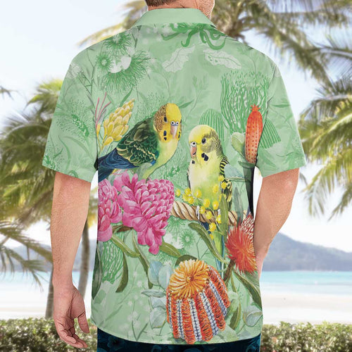 Birds and Floral Aussie Budgerigars Hawaiian Shirt Mint Opal - Aussie Hoodie