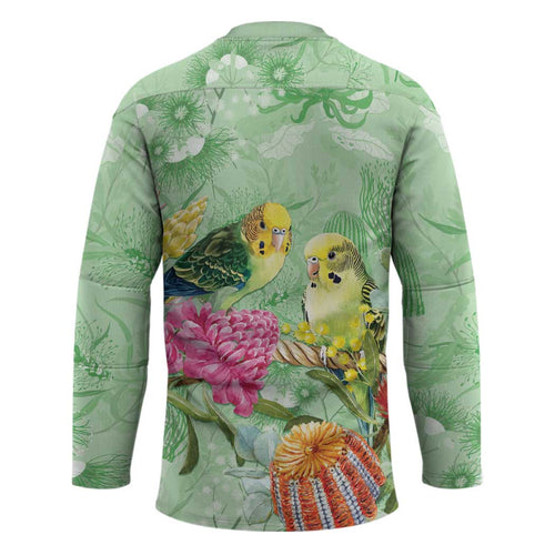Birds and Floral Aussie Budgerigars Hockey Jersey Mint Opal - Aussie Hoodie