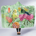 Birds and Floral Aussie Budgerigars Hooded Blanket Mint Opal - Aussie Hoodie