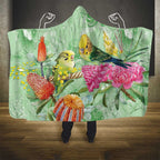 Birds and Floral Aussie Budgerigars Hooded Blanket Mint Opal - Aussie Hoodie