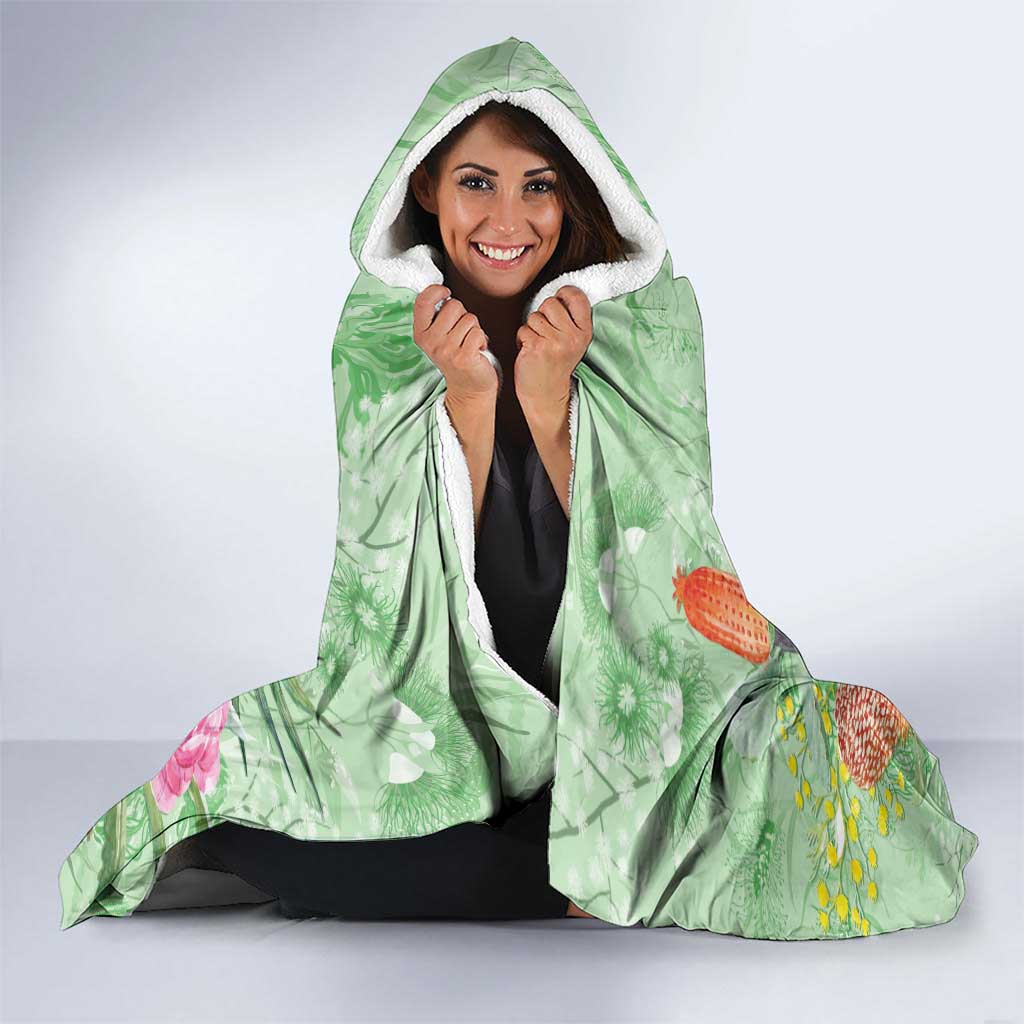Birds and Floral Aussie Budgerigars Hooded Blanket Mint Opal - Aussie Hoodie