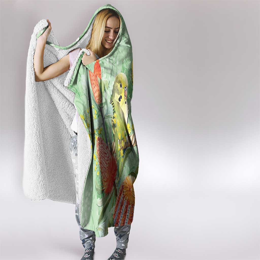 Birds and Floral Aussie Budgerigars Hooded Blanket Mint Opal - Aussie Hoodie