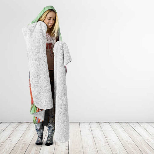 Birds and Floral Aussie Budgerigars Hooded Blanket Mint Opal - Aussie Hoodie