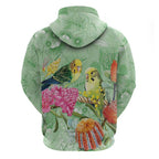 Birds and Floral Aussie Budgerigars Hoodie Mint Opal - Aussie Hoodie
