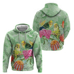 Birds and Floral Aussie Budgerigars Hoodie Mint Opal - Aussie Hoodie