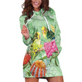 Birds and Floral Aussie Budgerigars Hoodie Dress Mint Opal - Aussie Hoodie