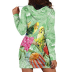 Birds and Floral Aussie Budgerigars Hoodie Dress Mint Opal - Aussie Hoodie