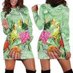 Birds and Floral Aussie Budgerigars Hoodie Dress Mint Opal - Aussie Hoodie