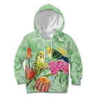 Birds and Floral Aussie Budgerigars Kid Hoodie Mint Opal - Aussie Hoodie