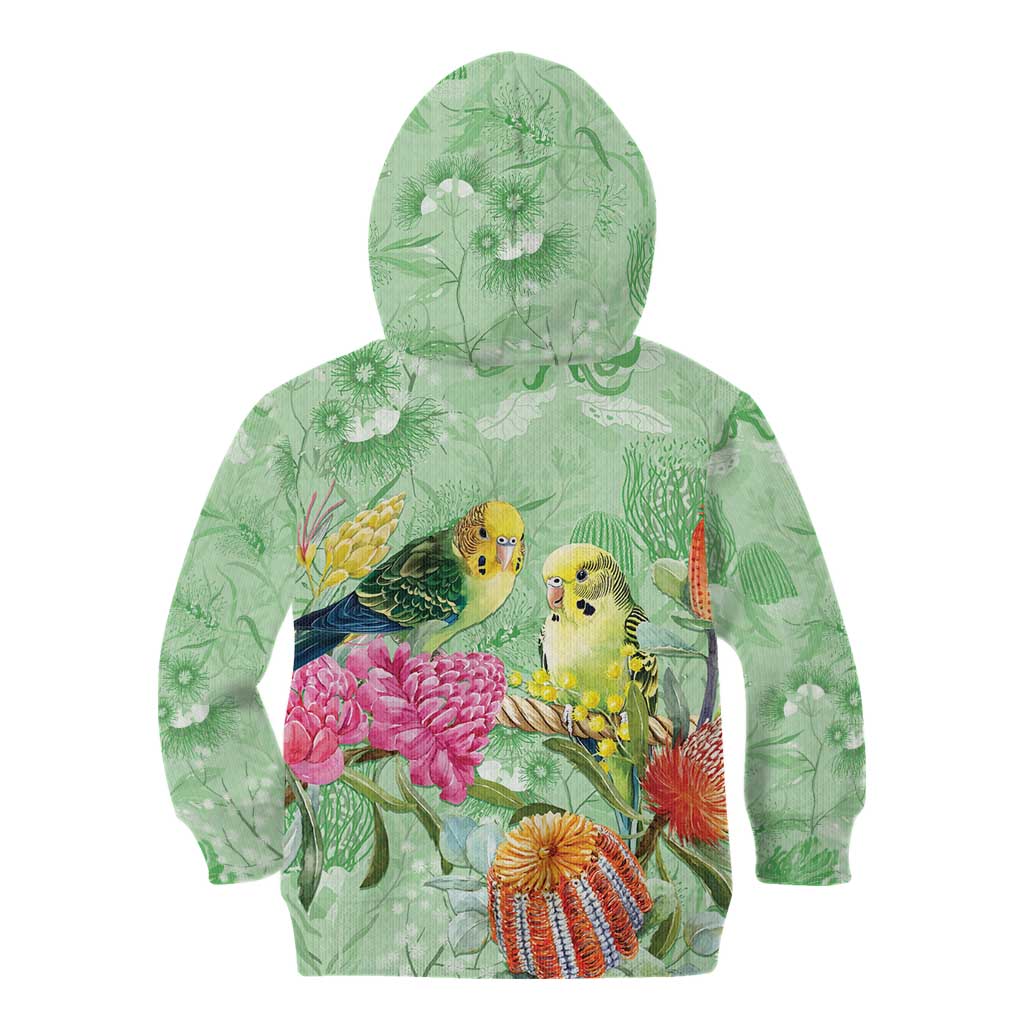 Birds and Floral Aussie Budgerigars Kid Hoodie Mint Opal - Aussie Hoodie