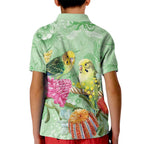 Birds and Floral Aussie Budgerigars Kid Polo Shirt Mint Opal - Aussie Hoodie