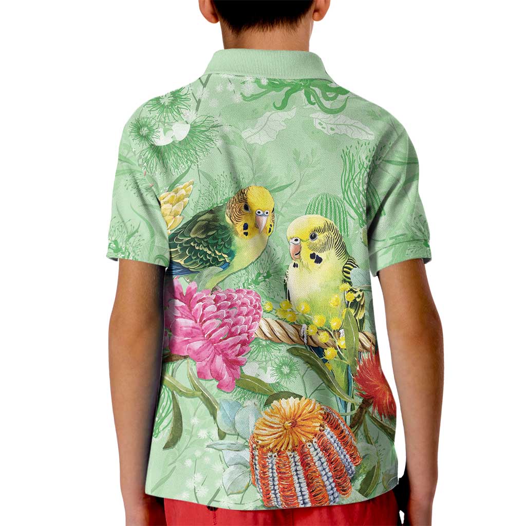 Birds and Floral Aussie Budgerigars Kid Polo Shirt Mint Opal - Aussie Hoodie