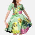 Birds and Floral Aussie Budgerigars Kid Short Sleeve Dress Mint Opal - Aussie Hoodie
