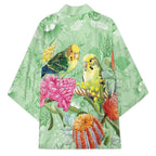 Birds and Floral Aussie Budgerigars Kimono Mint Opal - Aussie Hoodie