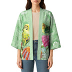 Birds and Floral Aussie Budgerigars Kimono Mint Opal - Aussie Hoodie