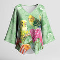 Birds and Floral Aussie Budgerigars Kimono Sleeve Blouse Mint Opal - Aussie Hoodie
