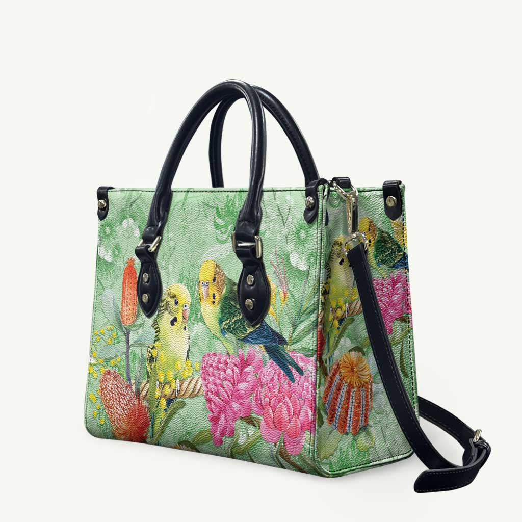 Birds and Floral Aussie Budgerigars Leather Bag Mint Opal - Aussie Hoodie