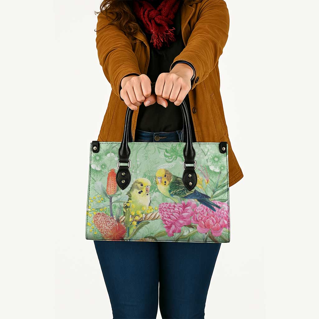 Birds and Floral Aussie Budgerigars Leather Bag Mint Opal - Aussie Hoodie