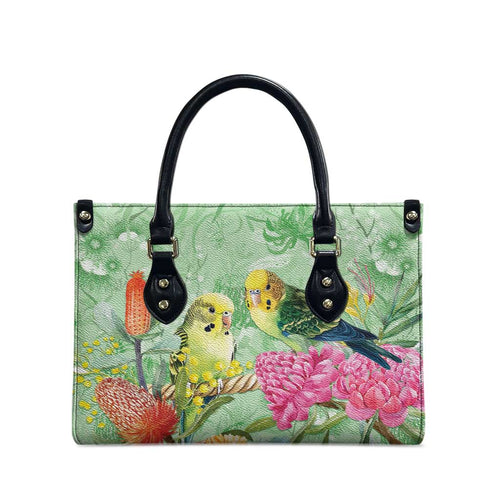 Birds and Floral Aussie Budgerigars Leather Bag Mint Opal - Aussie Hoodie