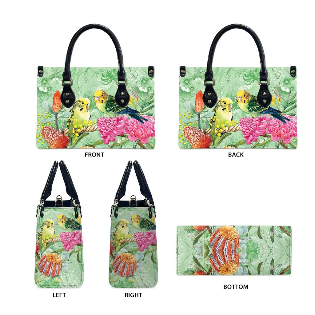 Birds and Floral Aussie Budgerigars Leather Bag Mint Opal - Aussie Hoodie
